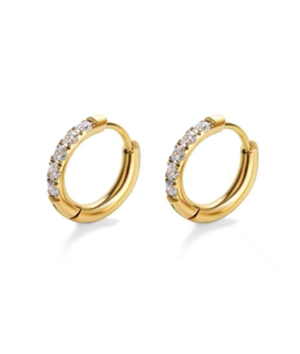 Nude Rose Stainless Steel Zicron 2* 14Mm Hoop Round Earrings 1 Nude Rose Stainless Steel Zicron 2* 14Mm Hoop Round Earrings