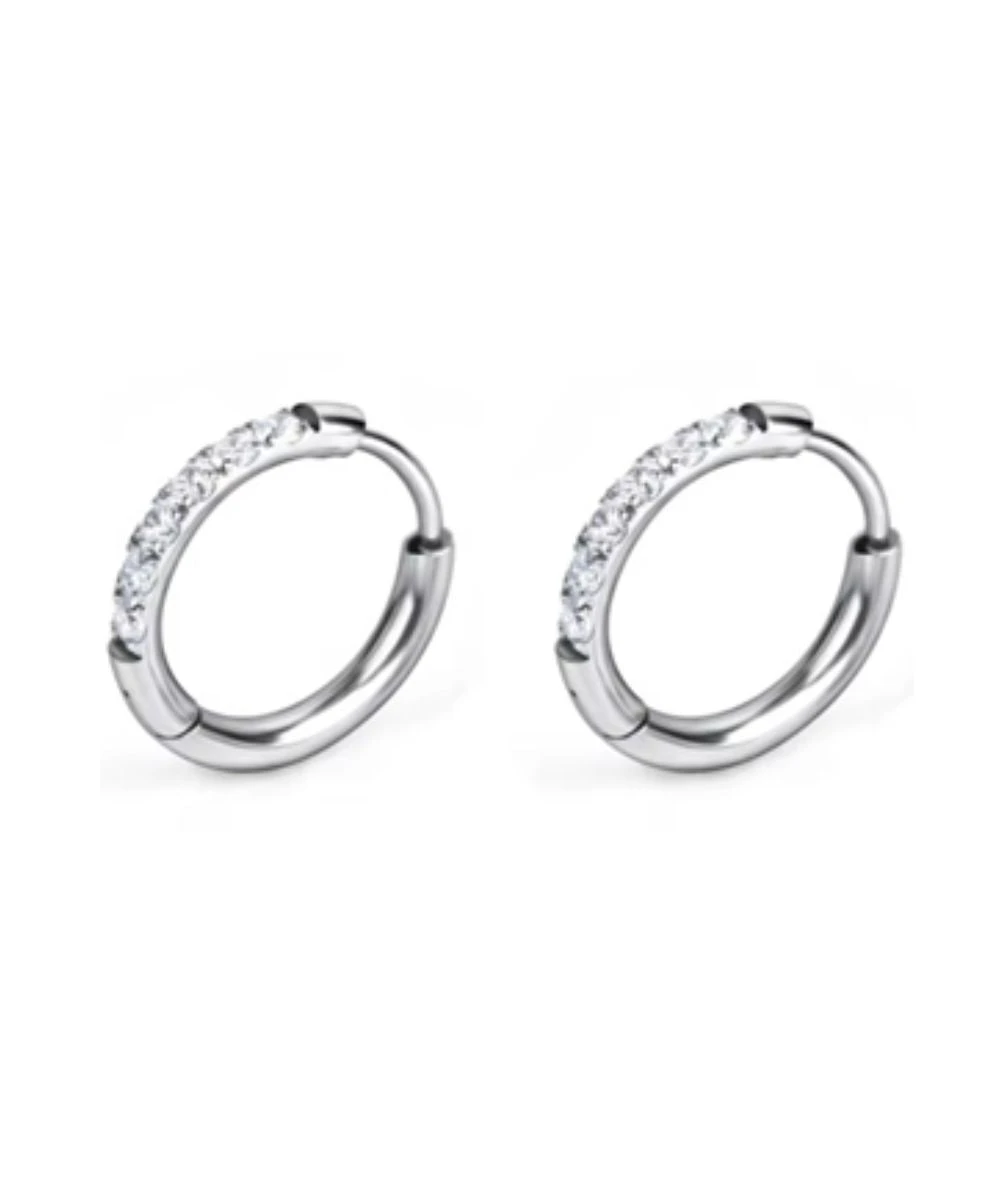 Nude Rose Stainless Steel Zicron 2* 14Mm Hoop Round Earrings 2 Nude Rose Stainless Steel Zicron 2* 14Mm Hoop Round Earrings - Image 2