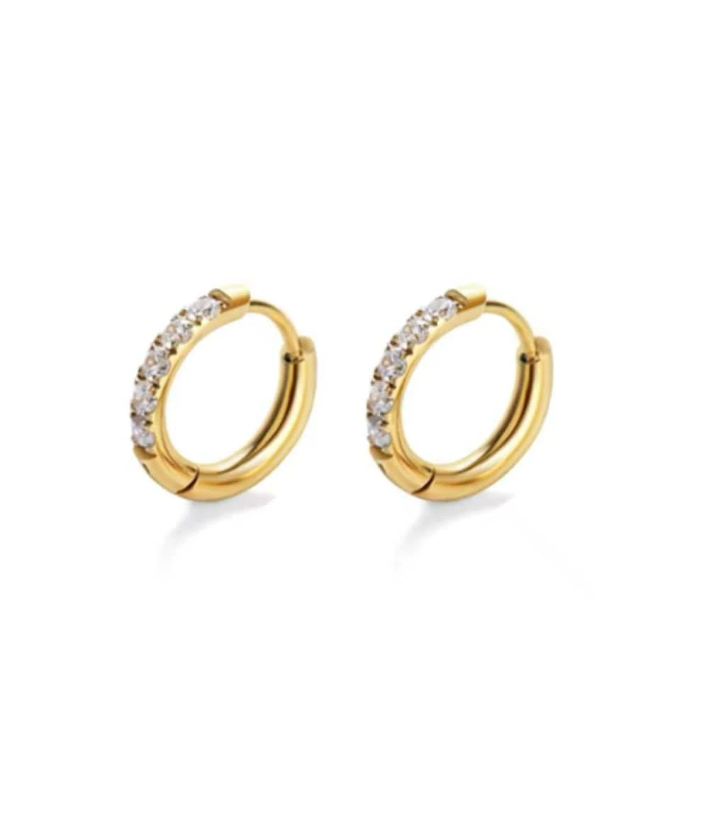 Nude Rose Stainless Steel 18K Gold Plated Zicron Hoop Flat Earrings 1 Nude Rose Stainless Steel 18K Gold Plated Zicron Hoop Flat Earrings