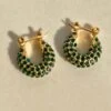 Nude Rose Stainless Steel 18K Gold Plated Green Cubic Small Bold Earrings #E-414