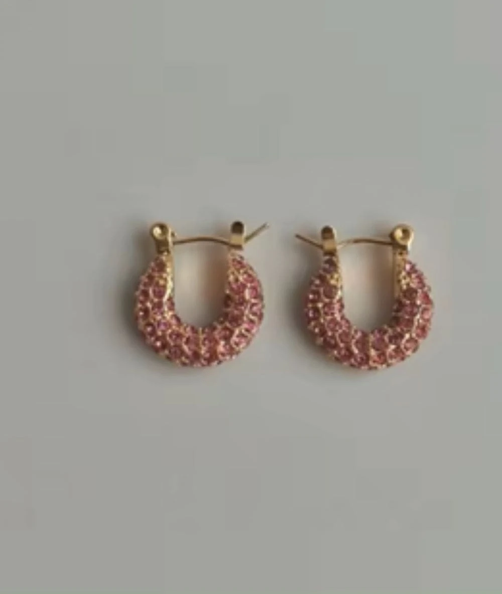 Nude Rose Stainless Steel 18K Gold Plated Pink Cubic Small Bold Earrings #E-415 1 Nude Rose Stainless Steel 18K Gold Plated Pink Cubic Small Bold Earrings #E-415