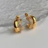 Nude Rose Stainless Steel 18K Gold Plated Half Zircon Chunky Earrings #E-418