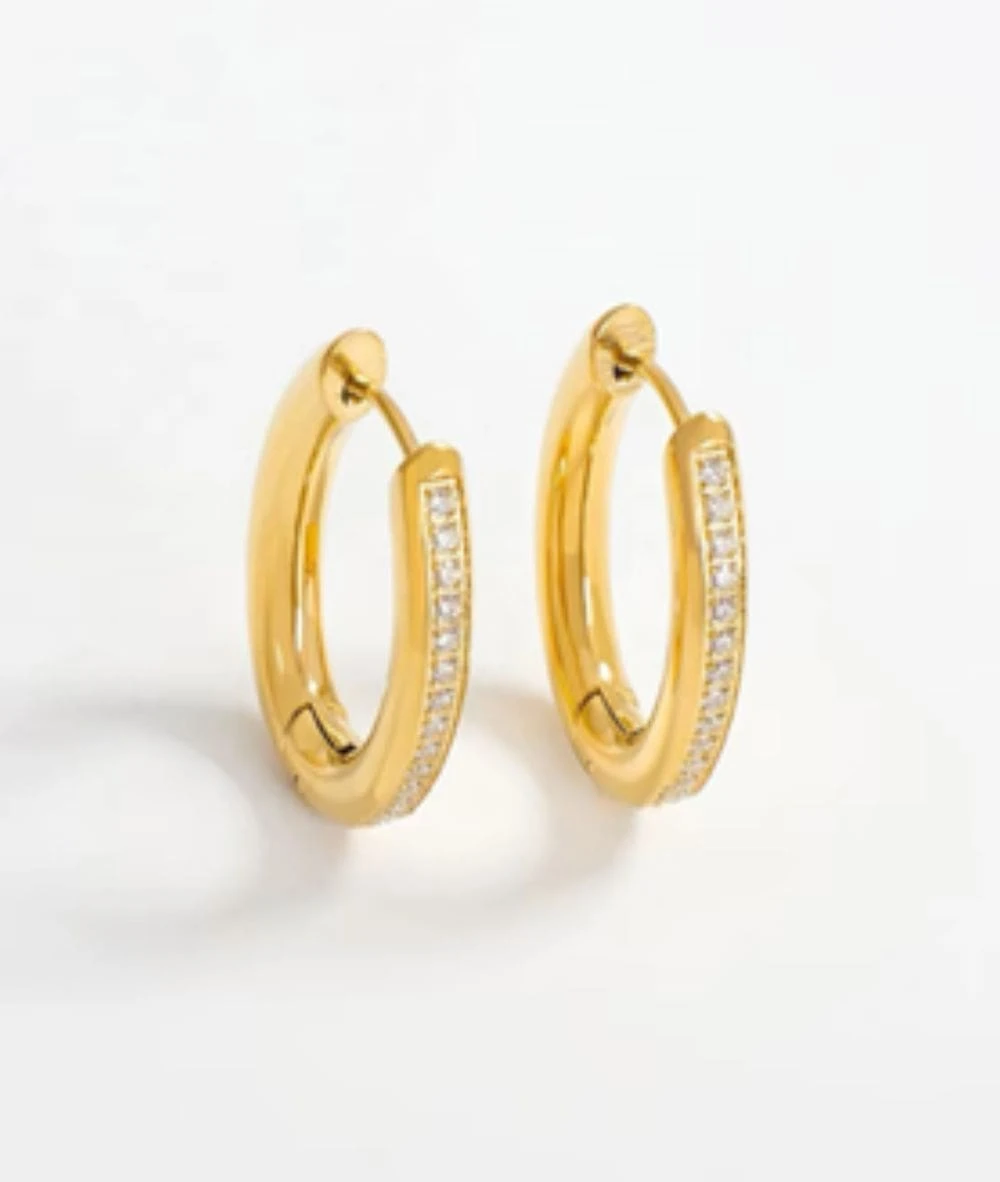 Nude Rose Stainless Steel 18K Gold Plated Oval Shape Cubic Earrings #E-422 1 Nude Rose Stainless Steel 18K Gold Plated Oval Shape Cubic Earrings #E-422