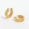 Nude Rose Stainless Steel 18K Gold Plated Beads Hoop Earrings #E-428