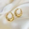 Nude Rose Stainless Steel 18K Gold Plated 25Mm Hollow Hoop Earrings #E-434