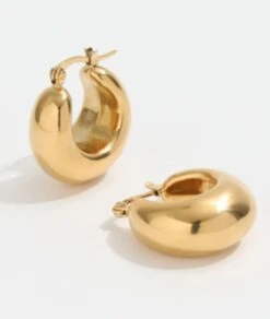 Nude Rose Stainless Steel 18K Gold Plated Hollow Chunky Hoop Earrings #E-435