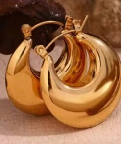 Nude Rose Stainless Steel 18K Gold Plated Hollow Chunky Hoop Earrings #E-437