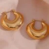 Nude Rose Stainless Steel 18K Gold Plated Hollow Out Heart Hoop Earrings #E-438
