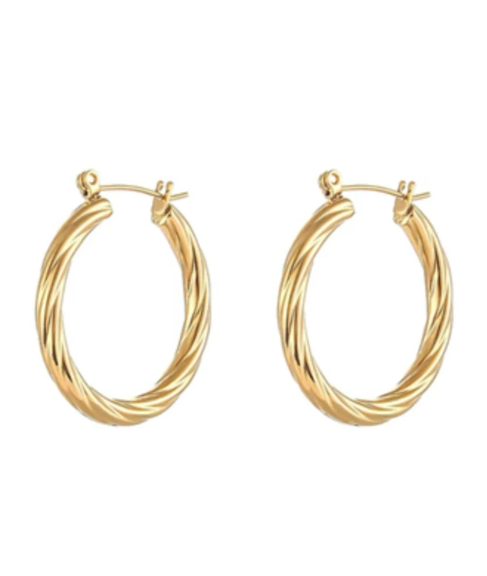Nude Rose Stainless Steel 18K Gold Plated Double Twisted Hoop Earrings #E-452 1 Nude Rose Stainless Steel 18K Gold Plated Double Twisted Hoop Earrings #E-452
