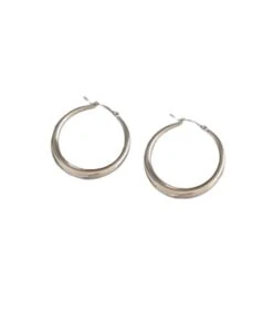 Nude Rose Stainless Steel Silver 36Mm Hollow Hoop Earrings #E-454