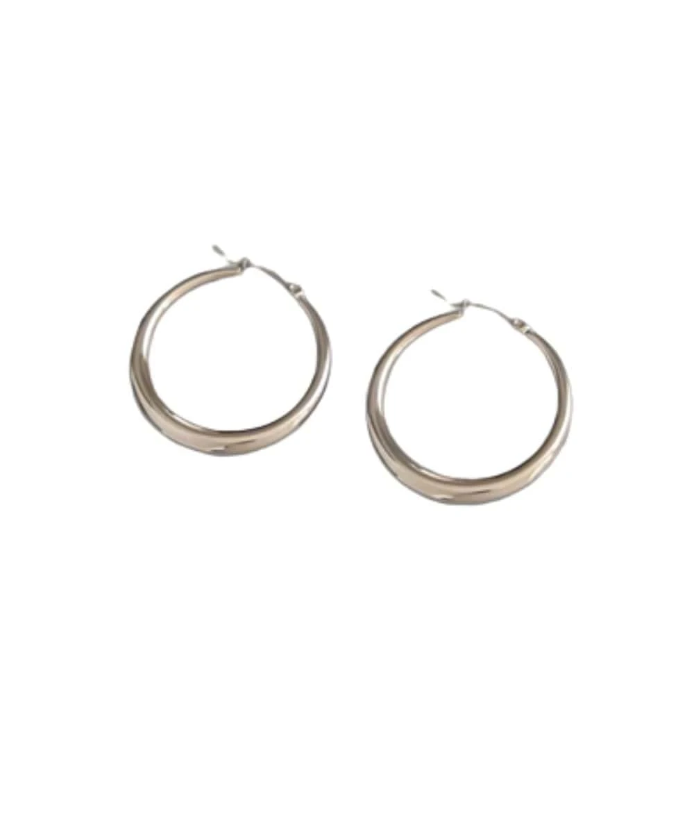 Nude Rose Stainless Steel Silver 36Mm Hollow Hoop Earrings #E-454 1 Nude Rose Stainless Steel Silver 36Mm Hollow Hoop Earrings #E-454