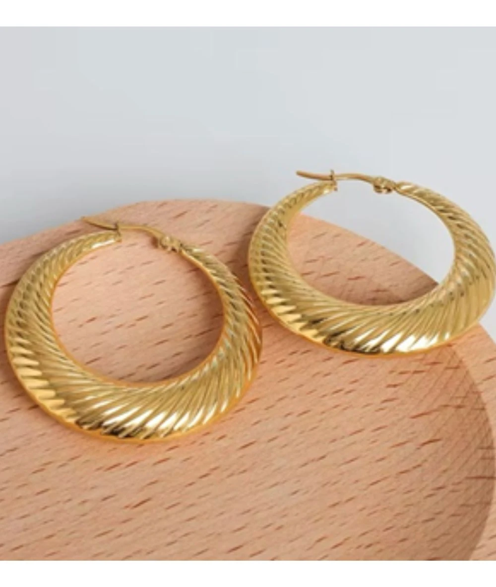 Nude Rose Stainless Steel 18K Gold Plated Big Large Hoop Earrings #E-457 1 Nude Rose Stainless Steel 18K Gold Plated Big Large Hoop Earrings #E-457